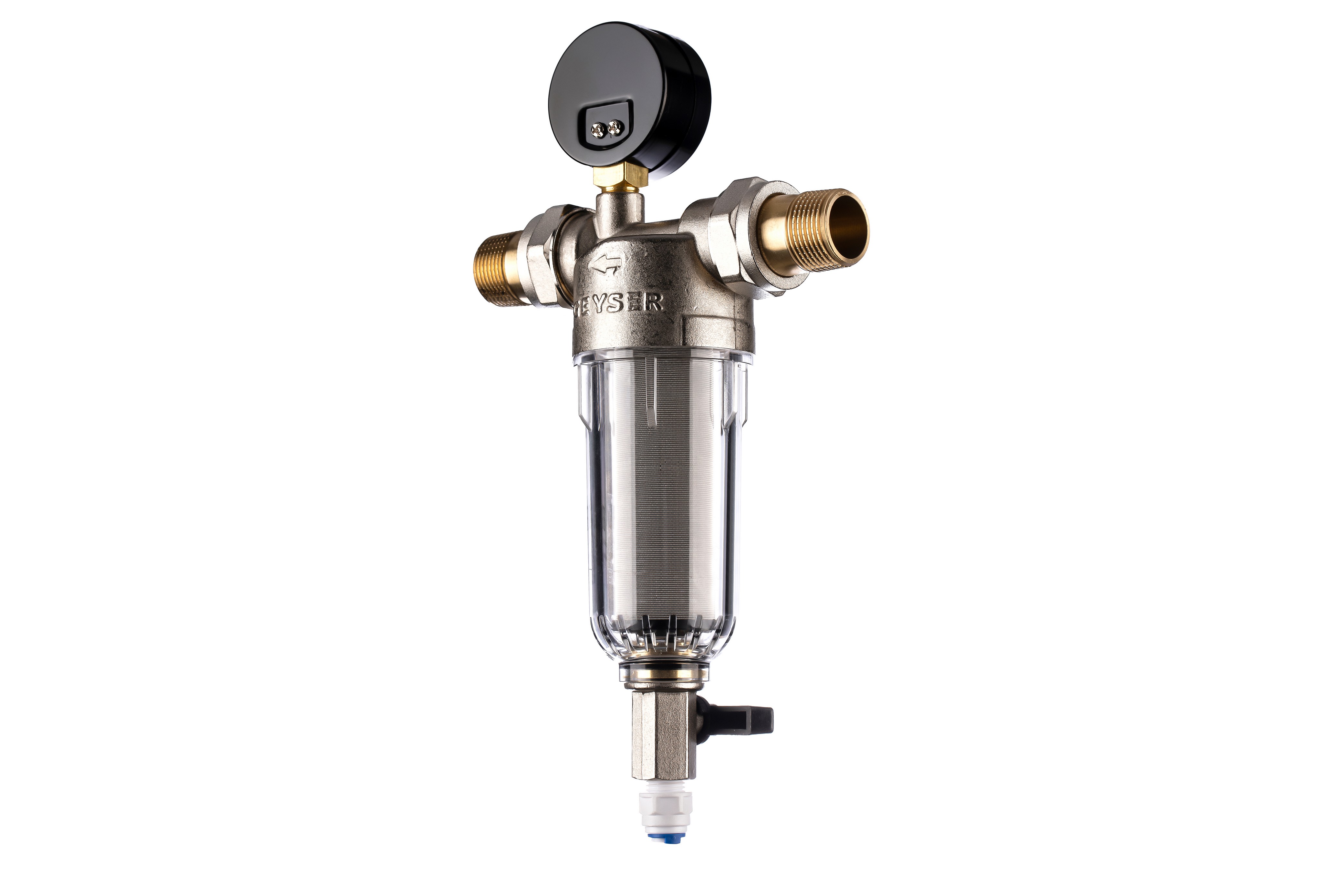 Магистральный сетчатый фильтр Гейзер Бастион 112 3/4 с манометром (d60)