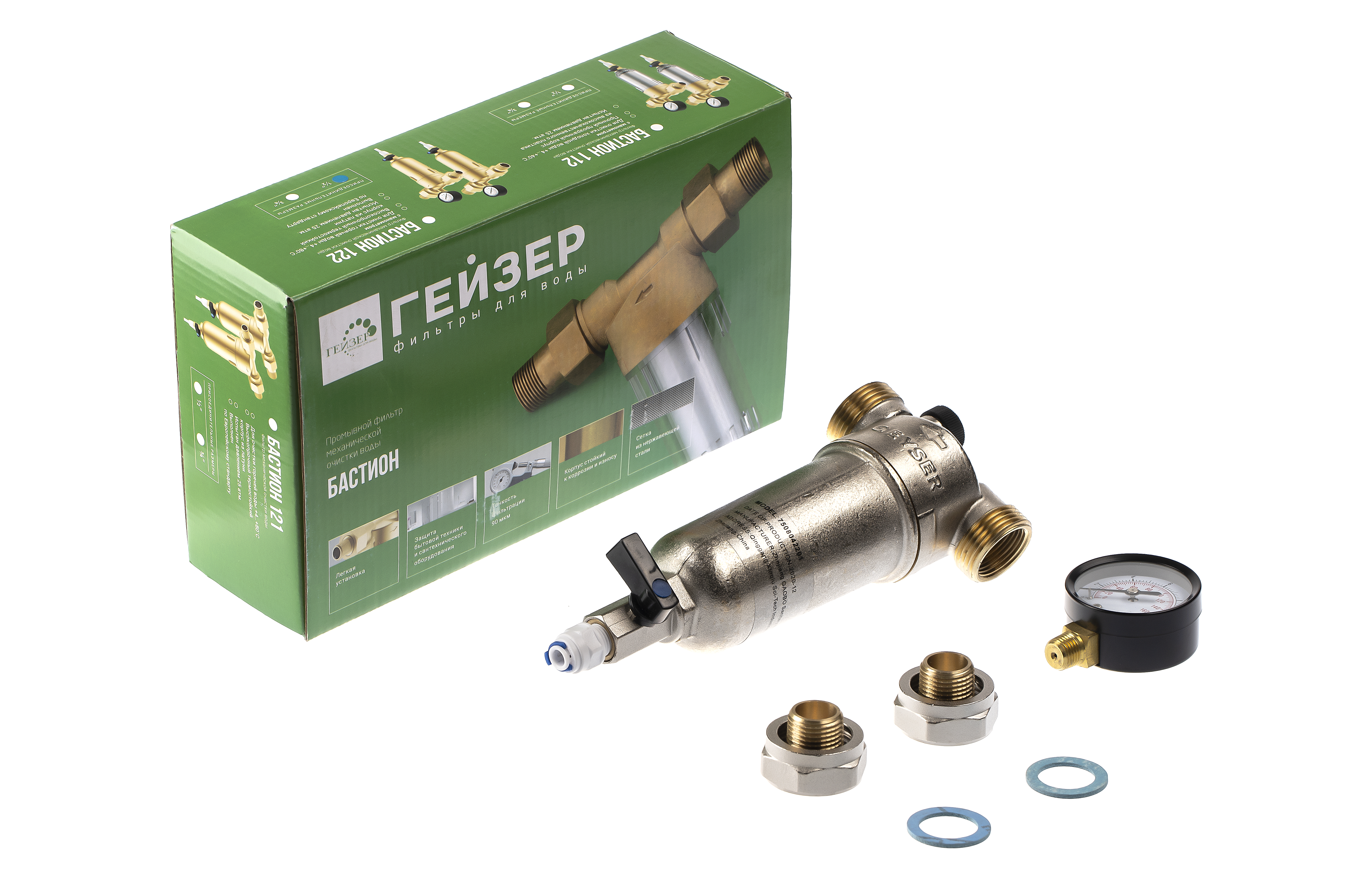 Фильтр Гейзер Бастион 122 1/2'' (с манометром для горячей воды d60)