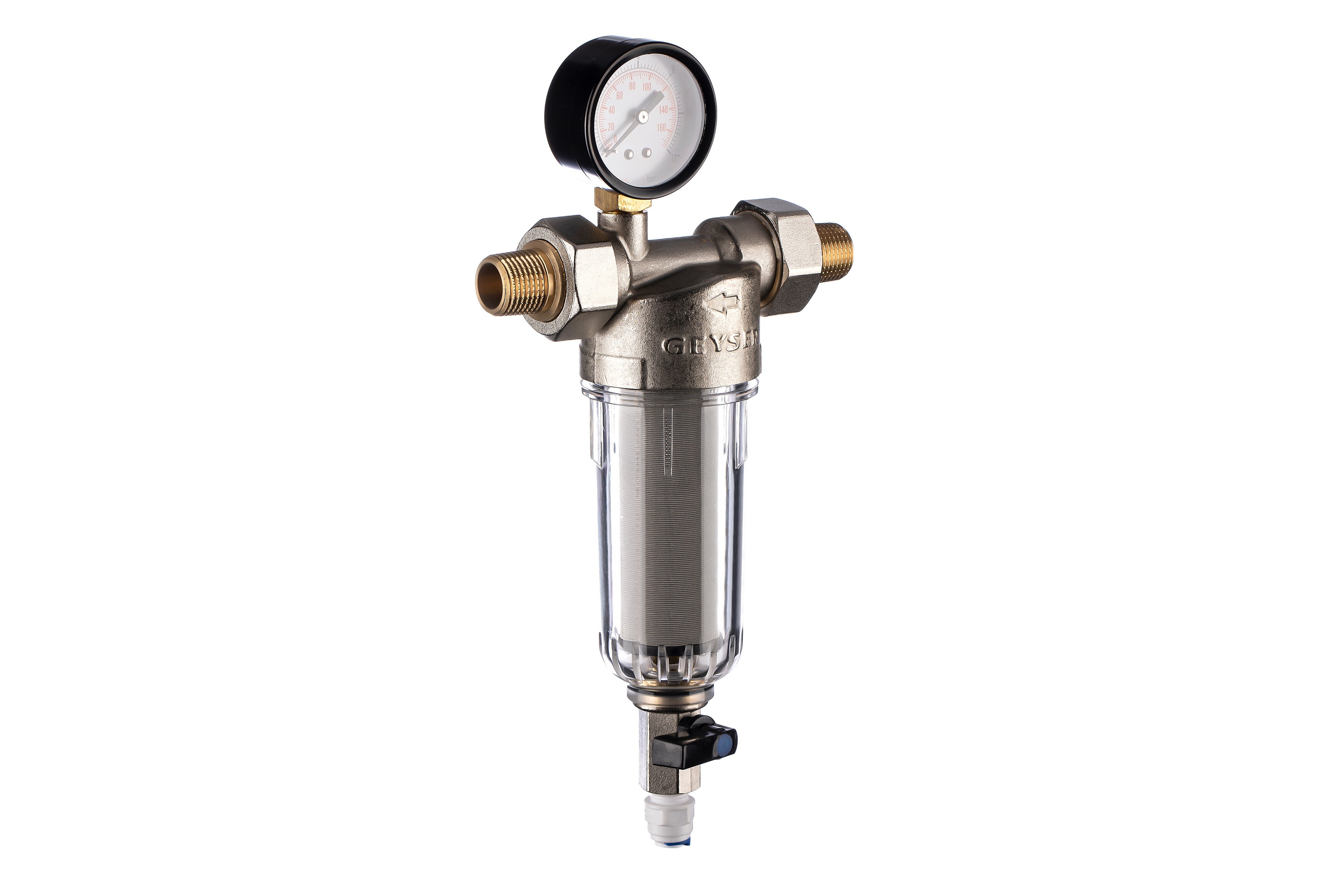 Магистральный сетчатый фильтр Гейзер Бастион 112 1/2 с манометром (d60)