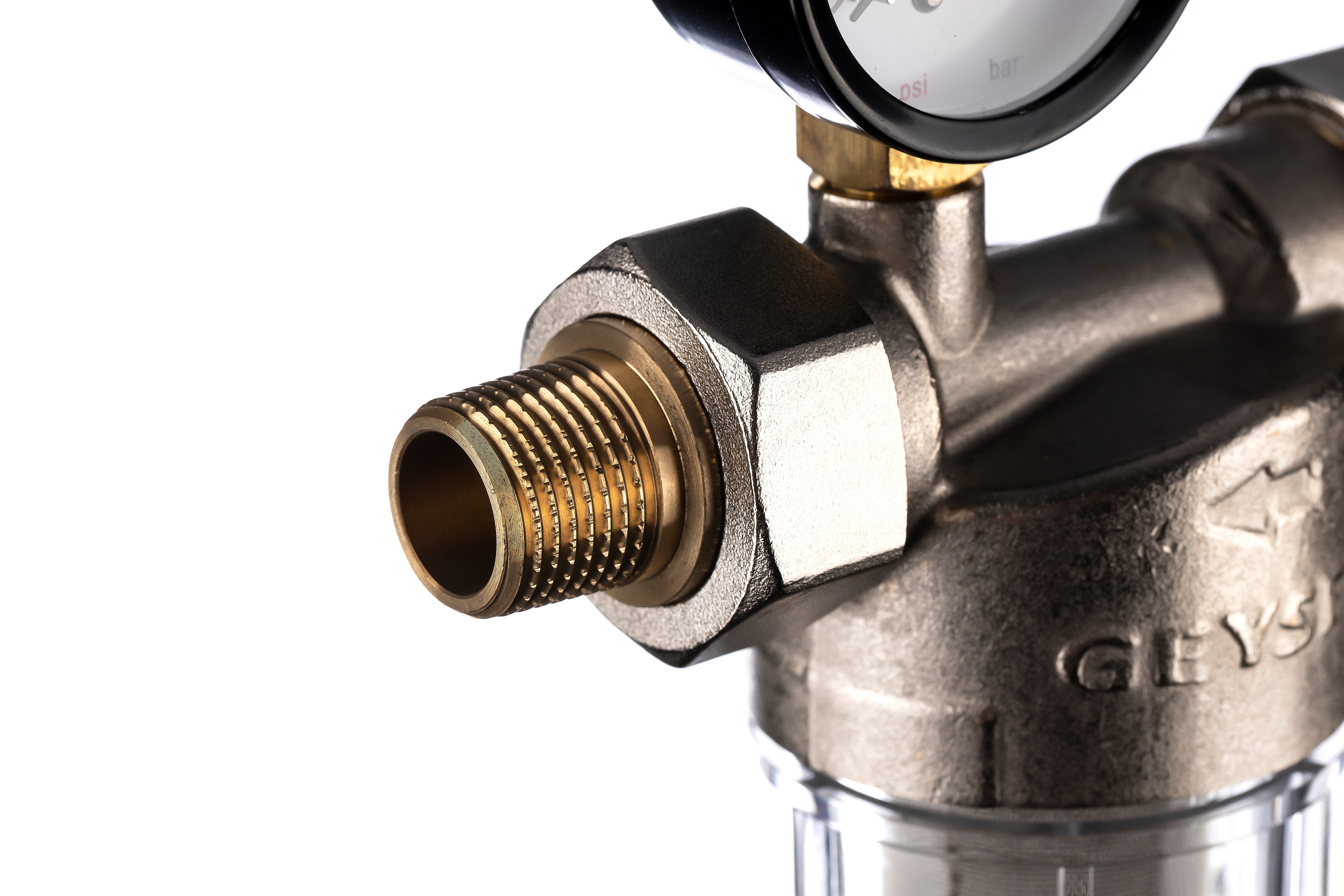 Магистральный сетчатый фильтр Гейзер Бастион 112 1/2 с манометром (d60)