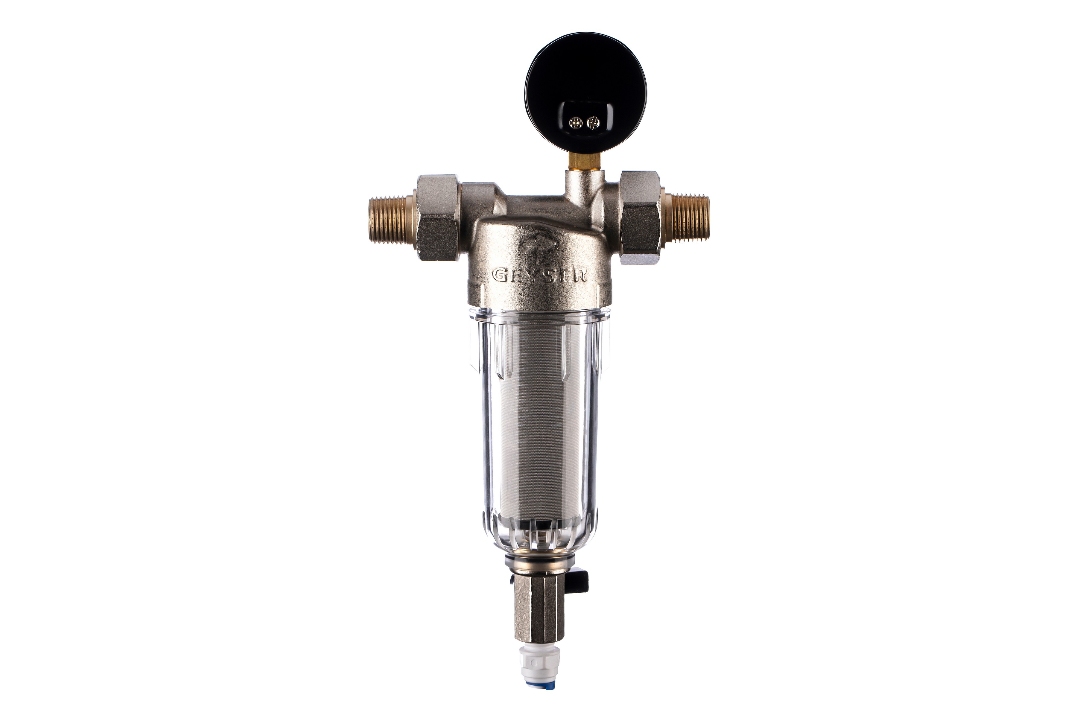 Магистральный сетчатый фильтр Гейзер Бастион 112 1/2 с манометром (d60)
