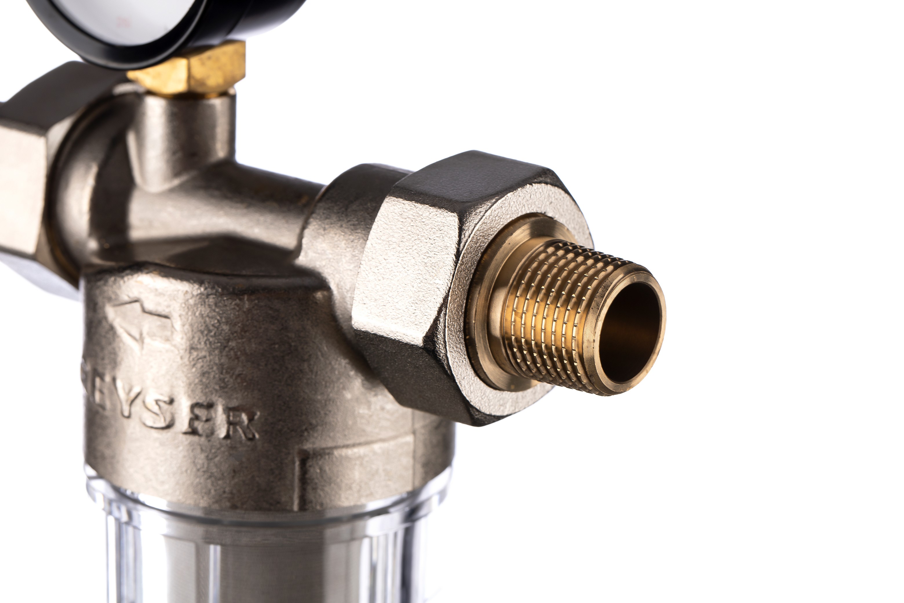 Магистральный сетчатый фильтр Гейзер Бастион 112 1/2 с манометром (d60)