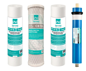 Комплект картриджей Terwa для обратного осмоса (PP5 + CB + PP1 + мембрана 50)