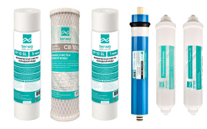 Комплект картриджей Terwa для обратного осмоса (PP5 + CB + PP1 + мембрана 75 + постфильтр QC + минерализатор QC)