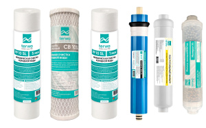 Комплект картриджей Terwa для обратного осмоса (PP5 + CB + PP1 + мембрана 75 + постфильтр резьба + минерализатор резьба)