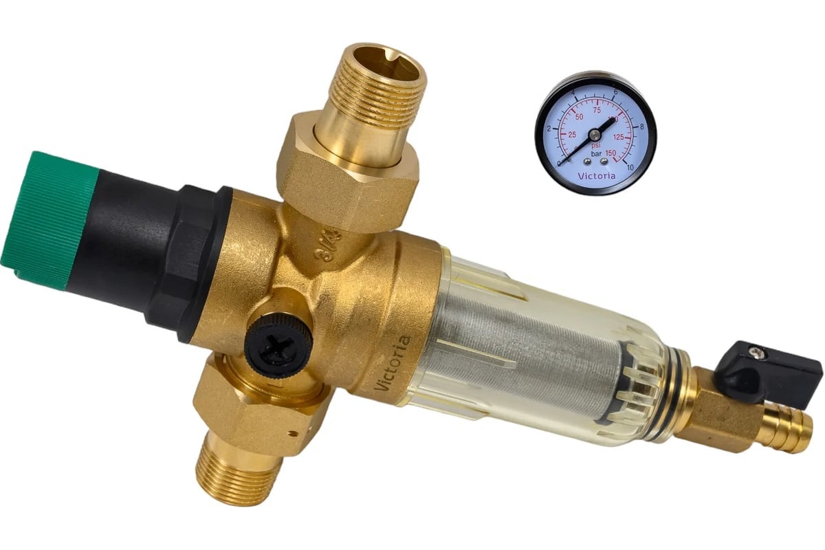Фильтр промывной с редуктором давления и манометром для холодной воды 1/2'' Victoria 27-708