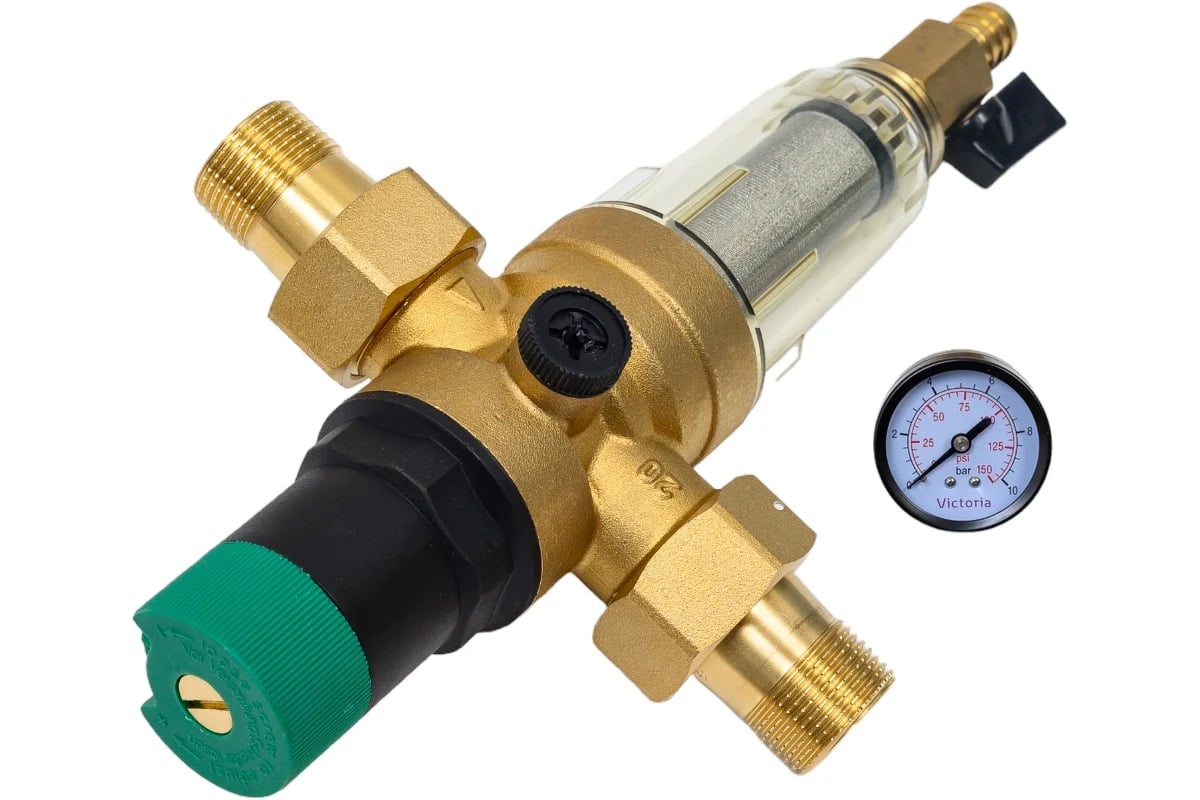 Фильтр промывной с редуктором давления и манометром для холодной воды 1/2'' Victoria 27-708