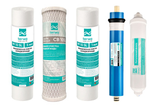 Комплект картриджей Terwa для обратного осмоса (PP5 + CB + PP1 + мембрана 75 + постфильтр QC)