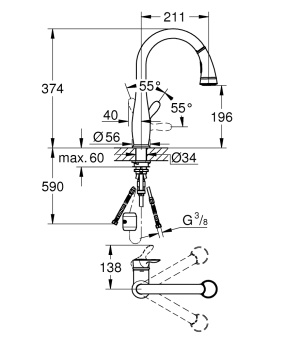 Смеситель для кухонной мойки GROHE Parkfield, хром